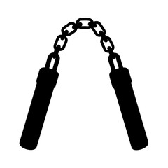 Nunchucks with chain black silhouette vector illustration