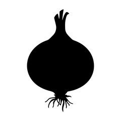 Onion with bulb and roots black silhouette vector illustration