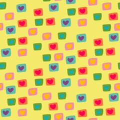 Multicolor Square Doodles Pattern on Yellow Background