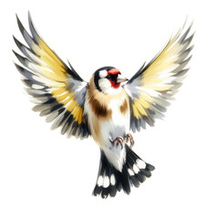 Obraz premium Flying Goldfinch Watercolor Bird In Flight