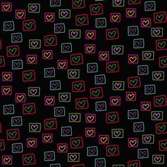 Glowing Colorful Square Icons Pattern on Black Background
