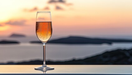 Obraz premium Champagne glass at sunset over the sea