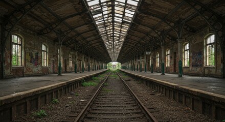 Obraz premium Abandoned train station platform