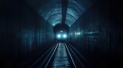 Mysterious dark underground train tunnel