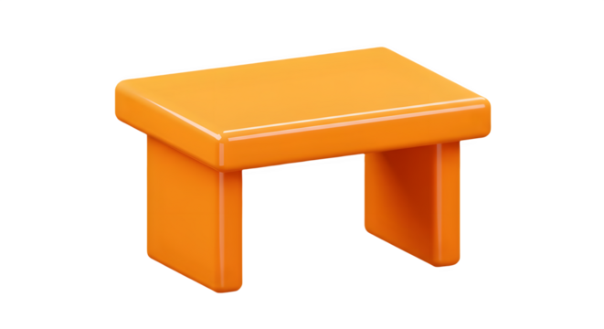 Bright orange miniature table.  Perfect for playful design projects. 3D plastic style icon. Isolated on transparent or white background