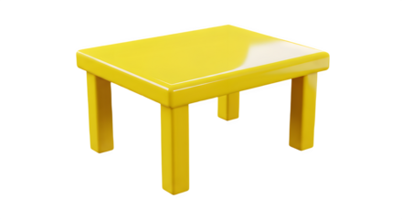 Bright yellow small table, perfect for a child's room or play area.  Simple design, cheerful color. 3D plastic style icon. Isolated on transparent or white background