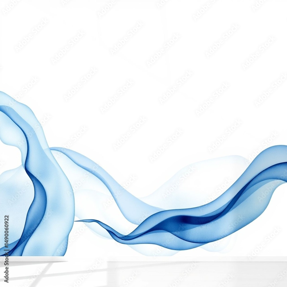 Wall mural blue abstract wave flow line light background smooth wavy transparent pattern