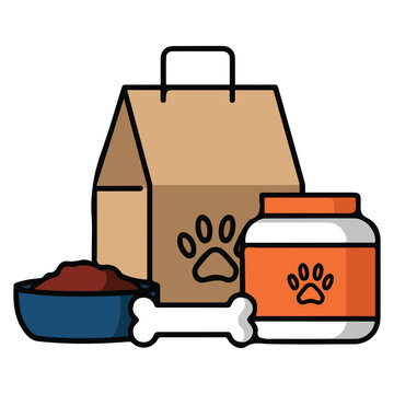 Pet shop products set for animals isolated vector illustration on white background