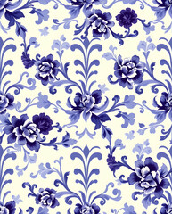 Fototapeta premium Victorian Baroque damask pattern in indigo violet elegance.