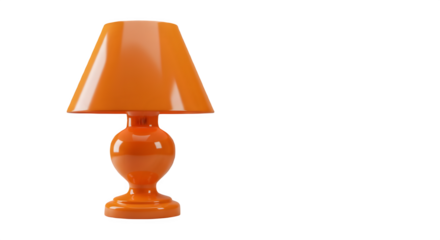 Bright orange table lamp, modern design, sleek lines. 3D plastic style icon. Isolated on transparent or white background
