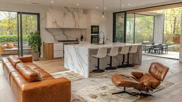 Modern Living Room and Kitchen Interior Design