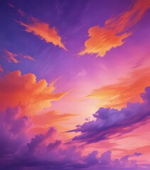 Naklejka premium Vibrant orange and purple watercolor sky, abstract texture, dreamy blend , element, warm