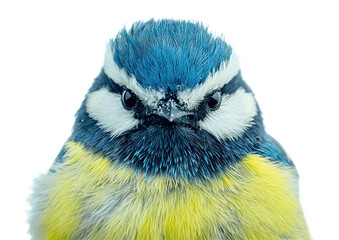 Eurasian Blue Tit.  Portrait of a bird on a white background. 