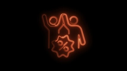 Friends celebrating a major discount with a neon style effect highlighting the promotion and sale