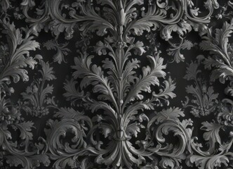 Monochrome damask, swirling acanthus leaves & ornate scrolls ,  vintage,  pattern