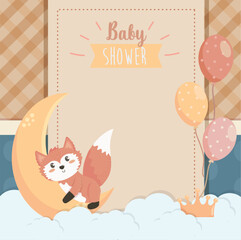 Baby shower card with fox and moon free vector template