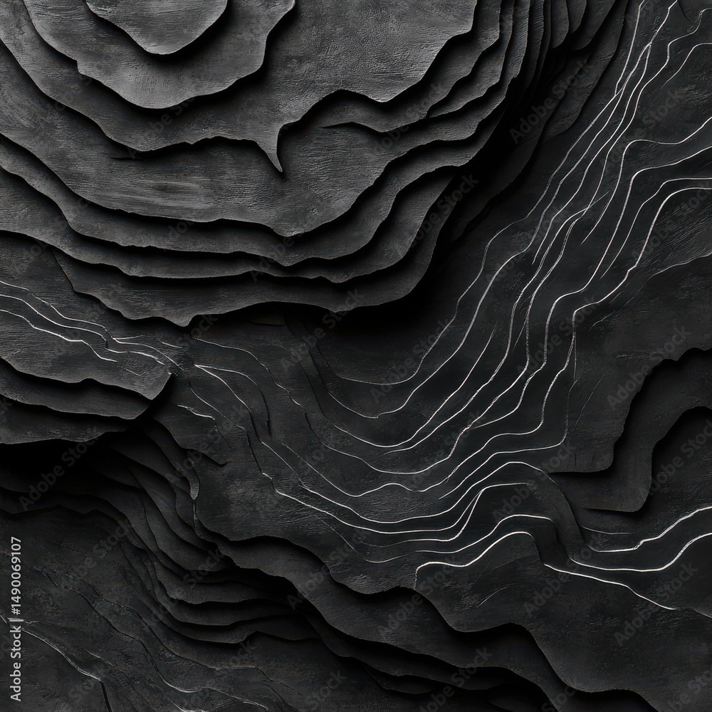 Poster abstract grayscale layered texture with undulating forms and fine lines