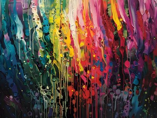 Abstract painting with vibrant, dripping colors