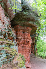 Red rock formations reserve Altschlossfelsen in the Saarland region of Germany the stones have a...