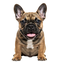 Fototapeta premium French Bulldog with smooth coat and gentle smile, sitting position, head slightly tilted on white background, isolated cutout, transparent background