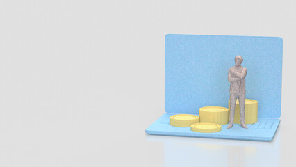 The Man and coins on notebook for Business concept 3d Rendering.