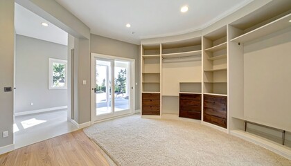 Modern Interior Of A Spacious Room With Built-In Closets And Natural Light