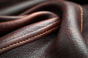 A textured leather surface with rich brown tones and subtle stitching, offering a luxurious and sophisticated finish