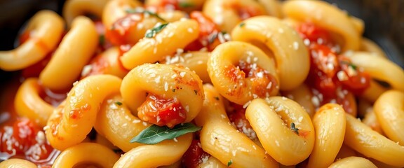 Close-up of rustic orecchiette pasta, possibly with sauce,  southern Italy, traditional