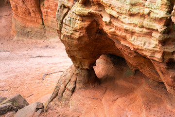 Red rock formations reserve Altschlossfelsen in the Saarland region of Germany the stones have a...