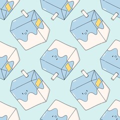 kawaii milk carton box seamless repeat pattern