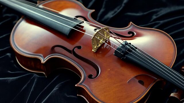 elegant string instrument showcased against a luxurious backdrop of dark velvet fabric folds