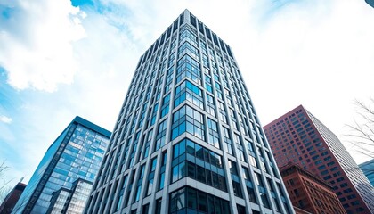 Calgary office tower, brutalist architecture, concrete facade, geometric design, construction, urban