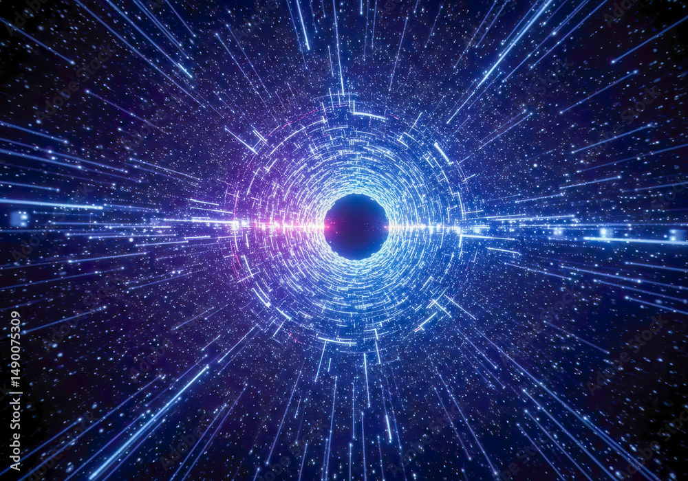 Wall mural abstract cosmic tunnel data stream digital galaxy visualization