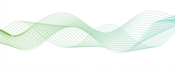 Abstract colorful green glowing frequency sound wave with curved lines. Curved wavy lines tech futuristic motion.Technology, data science frequency gradient lines on transparent background.