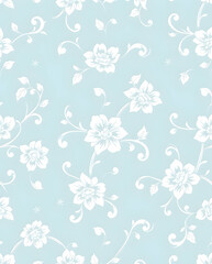 Fototapeta premium Elegant Victorian Baroque floral scroll on pastel blue.