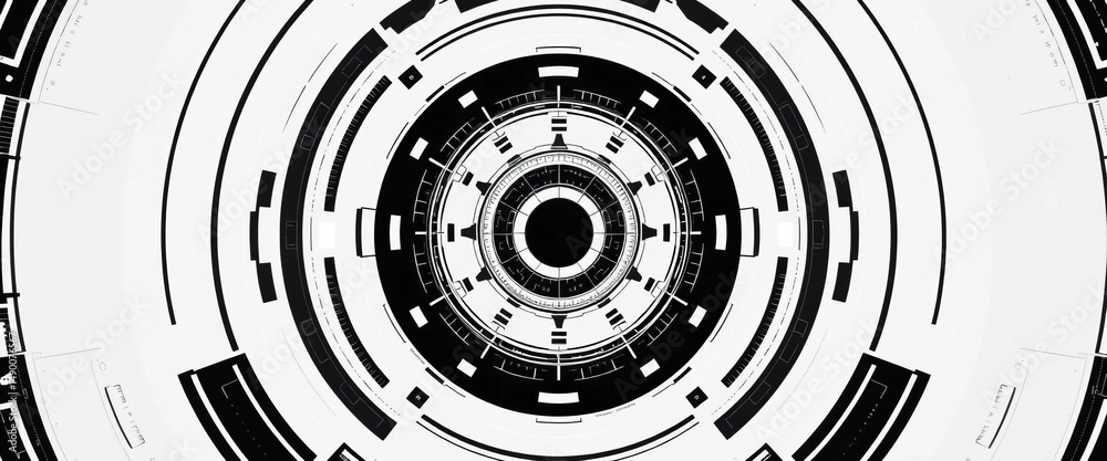 Wall mural black circular hud sci-fi interface with geometric patterns on white background vector illustration,