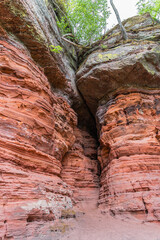 Red rock formations reserve Altschlossfelsen in the Saarland region of Germany the stones have a...