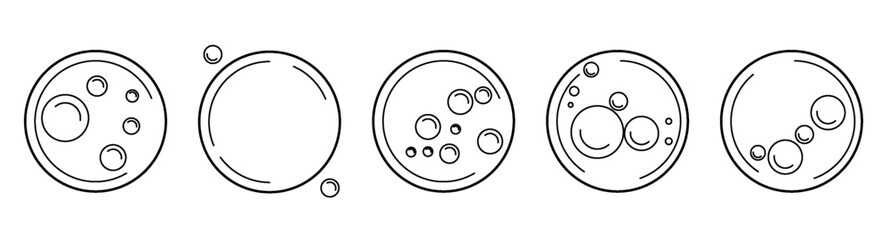 Cosmetic clear serum line drops PNG. Hyaluronic acid and collagen bubbles isolated on white. Vector illustration for skincare, hydration, anti-aging facial product ads.