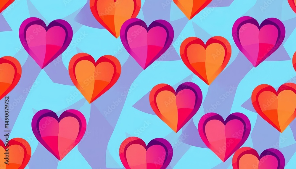 Poster abstract seamless pattern of interconnected hearts forming geometric vector shapes, linear, print