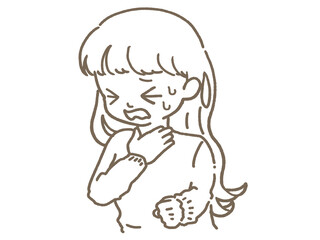 Obraz premium カラオケに行って痛めたのどを押さえる女性