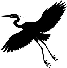 heron flying, vector illustration , black silhouette