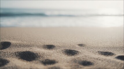 Smooth sandy beach with abstract waves, soft morning light, minimalist serenity