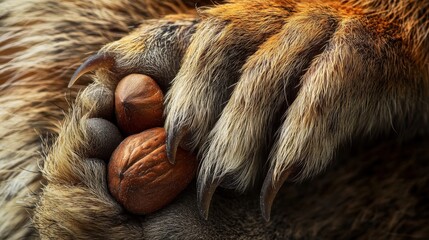 Obraz premium Close-up view of animal paws holding nuts.