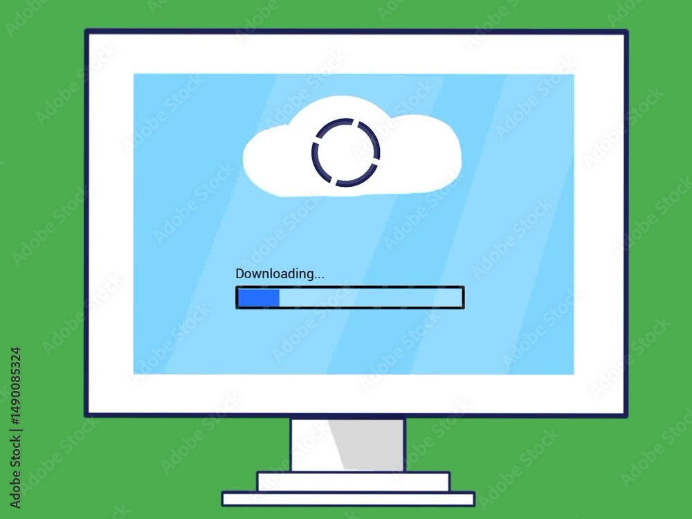 Poster cloud file download animation on green screen. the process of downloading a file from cloud storage 