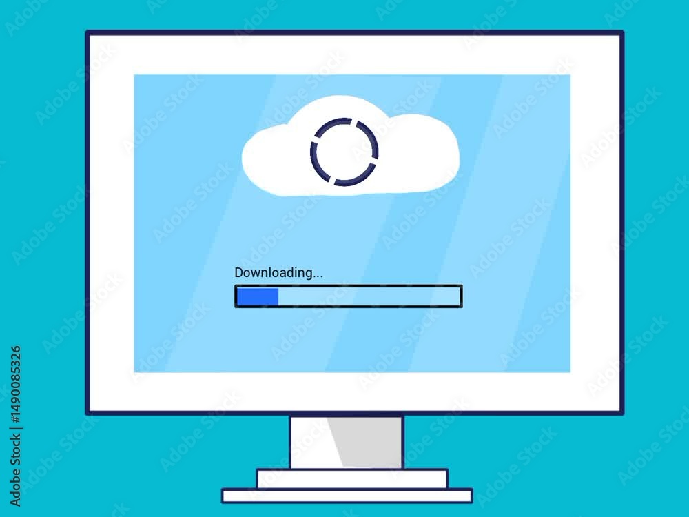 Poster cloud file download animation.the process of downloading a file from cloud storage to a computer. cl