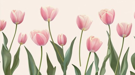 Beautiful pink tulips spring flowers floral design botanical illustration soft bloom plant fresh