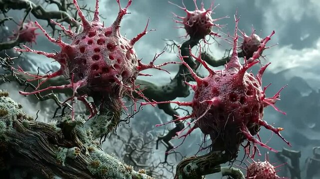 Alien fungi or mutated plant life on decaying branches