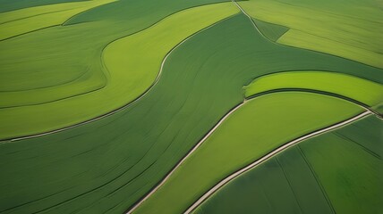 Geometric Farmland Patterns from Above – Aerial View of Green Agricultural Fields