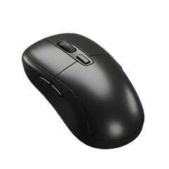 A close-up shot of a modern, black computer mouse  .3D plastic style isolated on white or transparent background