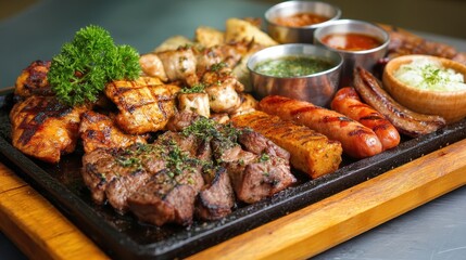Sizzling Barbecue Platter Grilled Chicken, Beef, Sausage & More